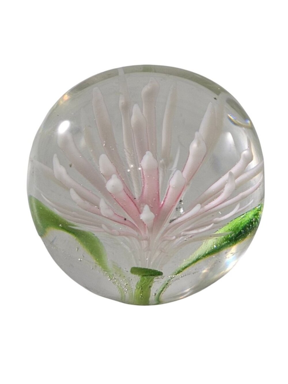 Handmade Glass Flower Paperweight Pink Clover Flower 1.75 Inch Diameter